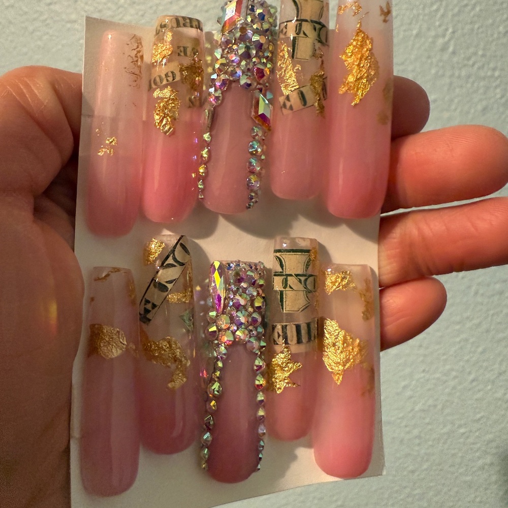 Money Ombré acrylic press on nails